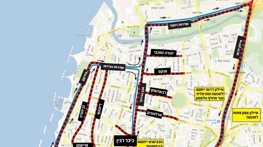 מפת חסימות הכבישים לרגל מסע האופניים "סובב תל אביב", אוקטובר 2012 מפת חסימות הכבישים לרגל מסע האופניים "סובב תל אביב", אוקטובר 2012