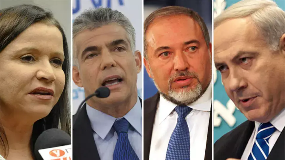 המועמדים לעימות אפשרי לקראת הבחירות: אביגדור ליברמן, בנימין נתניהו, שלי יחימוביץ', יאיר לפיד