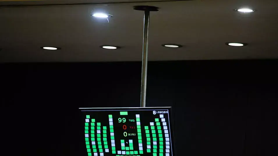 מסך ההצבעה של ראש הממשלה בנימין נתניהו במליאת הכנסת בהצבעה במליאת הכנסת על פיזור הכנסת מסך ההצבעה של ראש הממשלה בנימין נתניהו במליאת הכנסת בהצבעה במליאת הכנסת על פיזור הכנסת