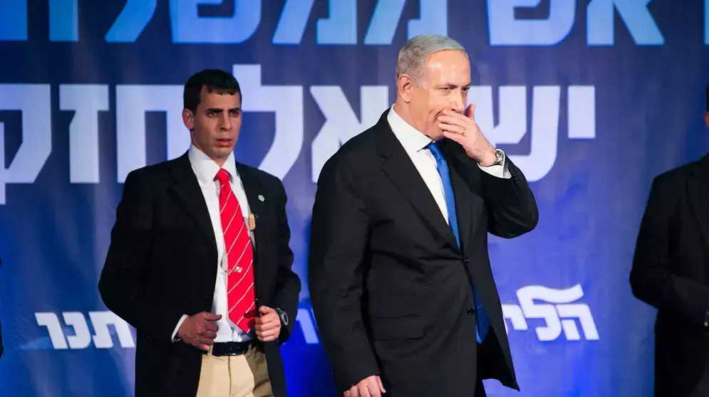 בנימין נתניהו באירוע הליכוד לאחר פרסום תוצאות המדגם, ינואר 2013 בנימין נתניהו באירוע הליכוד לאחר פרסום תוצאות המדגם, ינואר 2013