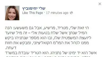 מתוך עמוד הפייסבוק של שלי יחימוביץ' מתוך עמוד הפייסבוק של שלי יחימוביץ'