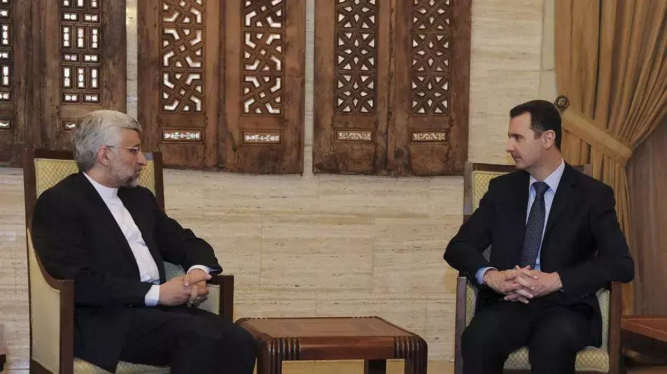ראש צוות המשא ומתן של אירן לשיחות הגרעין, סעד ג'לילי, בפגישה עם נשיא סוריה, בשאר אסד. דמשק, פברואר 2013