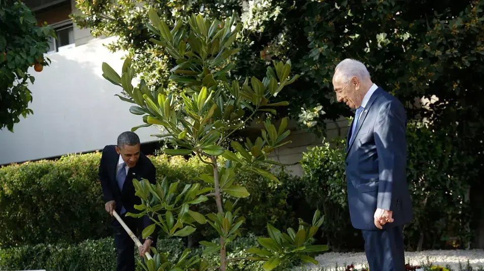 נשיא ארצות הברית ברק אובמה בפגישה עם נשיא המדינה שמעון פרס, מרץ 2013