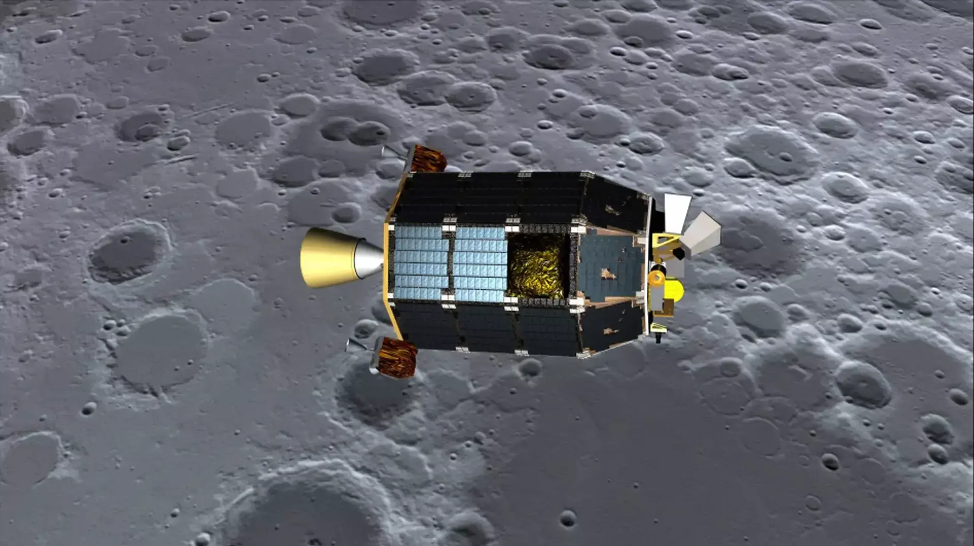אילוסטרציה של החללית LADEE מעל פני הירח אילוסטרציה של החללית LADEE מעל פני הירח