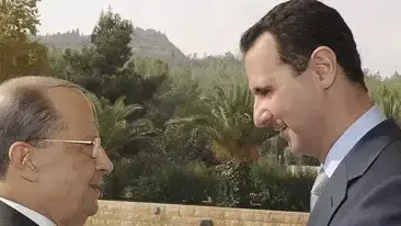 נשיא סוריה בשאר אסד ומנהיג נוצרי לבנון, מישל עאון, בדמשק, ספטמבר 2009 נשיא סוריה בשאר אסד ומנהיג נוצרי לבנון, מישל עאון, בדמשק, ספטמבר 2009