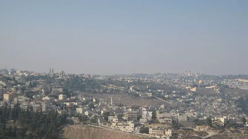 הנוף של העיר ירושלים מיער השלום. 