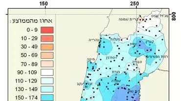 כמות המשקעים בדצמבר 2013 ביחס לממוצע הרב שנתי (%) כמות המשקעים בדצמבר 2013 ביחס לממוצע הרב שנתי (%)