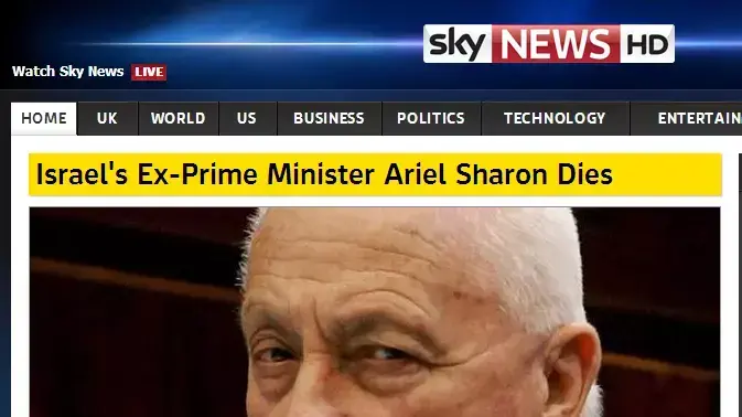בסקיי ניוז מדווחים על מותו של אריאל שרון. ינואר 2014 בסקיי ניוז מדווחים על מותו של אריאל שרון. ינואר 2014