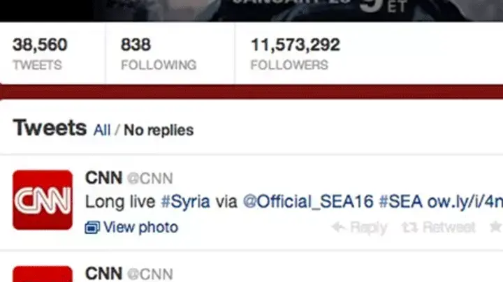 האקרים סורים פרצו לחשבון הטוויטר של רשת CNN. 24 בינואר 2014 האקרים סורים פרצו לחשבון הטוויטר של רשת CNN. 24 בינואר 2014