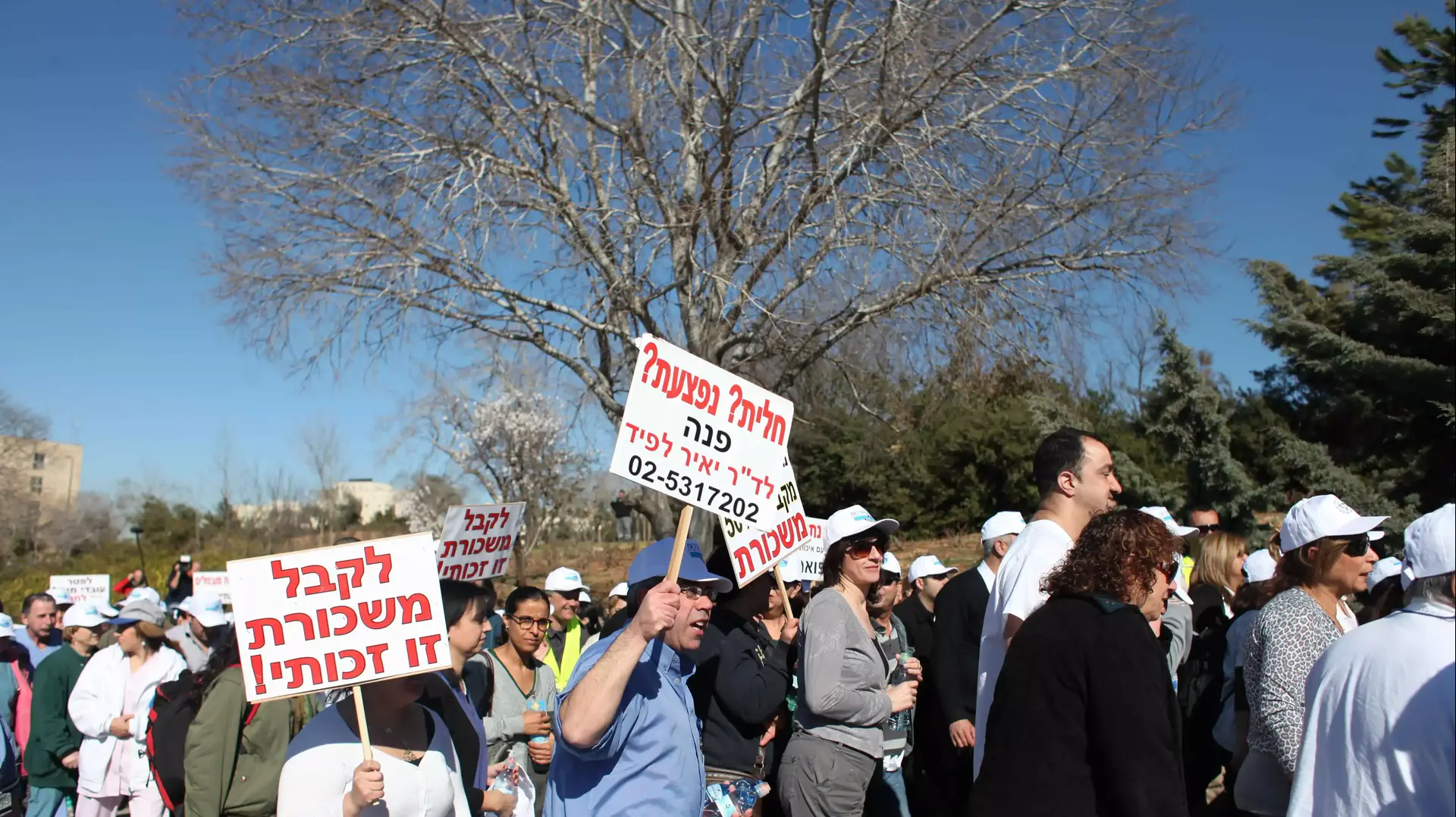 הפגנה של עובדי בית החולים הדסה בגן הוורדים, מול הכנסת. פברואר 2014 הפגנה של עובדי בית החולים הדסה בגן הוורדים, מול הכנסת. פברואר 2014