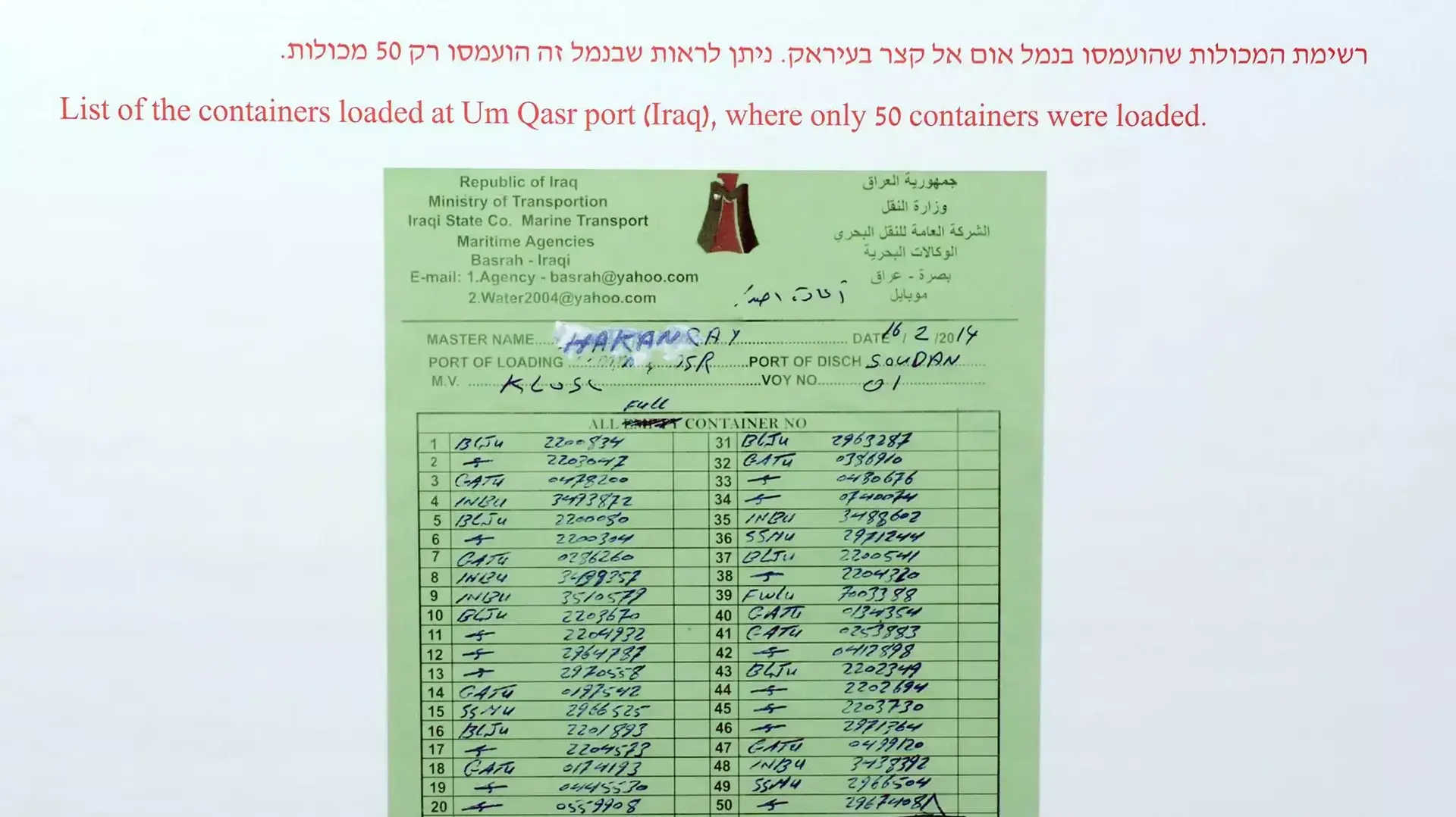 מסמכים מאניית הנשק האיראנית, מרץ 2014 מסמכים מאניית הנשק האיראנית, מרץ 2014