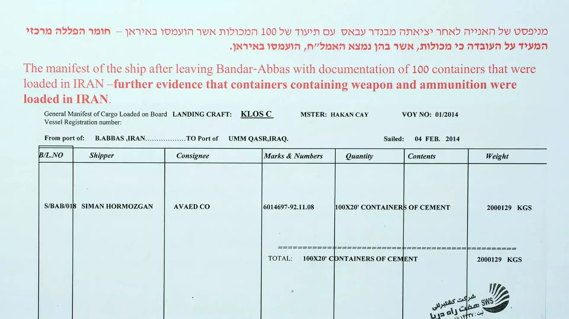 מסמכים מאניית הנשק האיראנית, מרץ 2014 מסמכים מאניית הנשק האיראנית, מרץ 2014