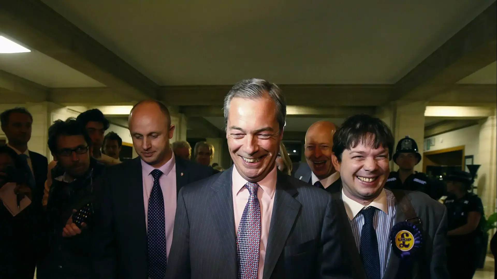 מנהיג מפלגת UKIP נייג'ל פראג'  סאות'המפטון, אנגליה, 25 במאי 2014