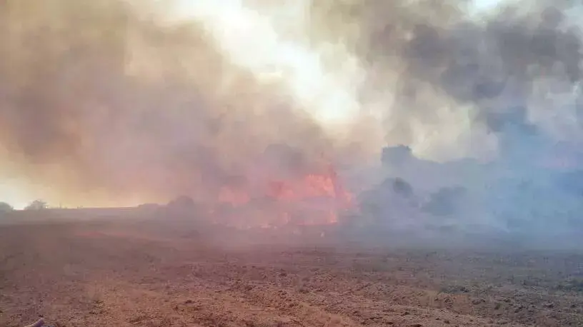 שריפה שפרצה באזור שדרות בעקבות פיצוץ רקטה שריפה שפרצה באזור שדרות בעקבות פיצוץ רקטה