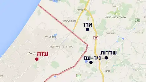 צוק איתן קיבוץ ארז מפה רצועת עזה צוק איתן קיבוץ ארז מפה רצועת עזה