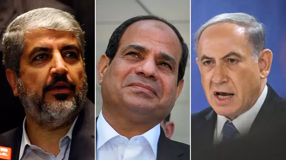 ראש הממשלה בנימין נתניהו, נשיא מצרים עבד אל-פתח א-סיסי וראש הלשכה המדינית של חמאס חאלד משעל ראש הממשלה בנימין נתניהו, נשיא מצרים עבד אל-פתח א-סיסי וראש הלשכה המדינית של חמאס חאלד משעל