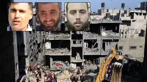 ראאד אל-עטאר, מוחמד אבו שימאלה ומוחמד ברהום בכירי חמאס שחוסלו ברפיח. אוגוסט 2014