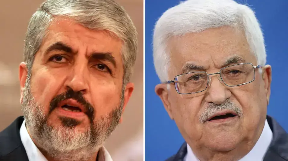 יו"ר הלשכה המדינית של החמאס חאלד משעל ויו"ר הרשות הפלסטינית אבו מאזן