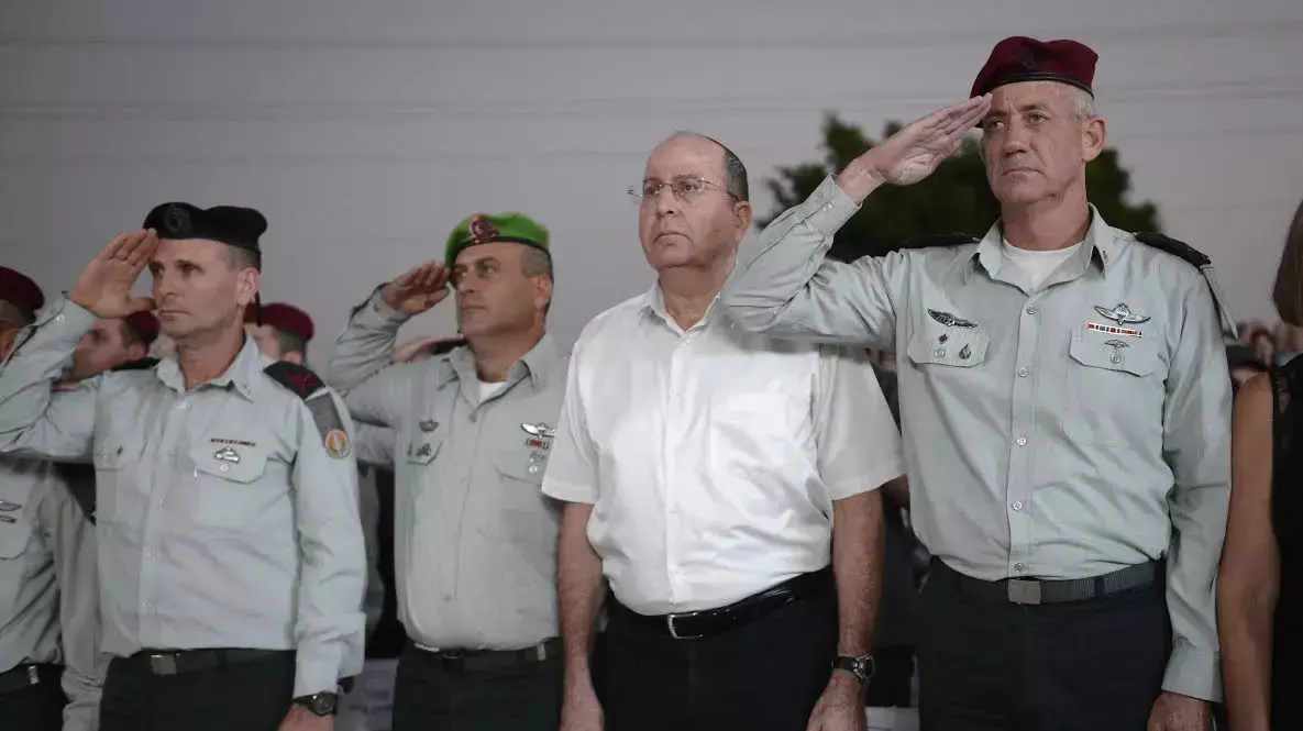 שר הביטחון משה בוגי יעלון והרמטכ"ל בני גנץ בטקס ההתייחדות השנתי לזכר חללי עוצבת האש בתל נוף