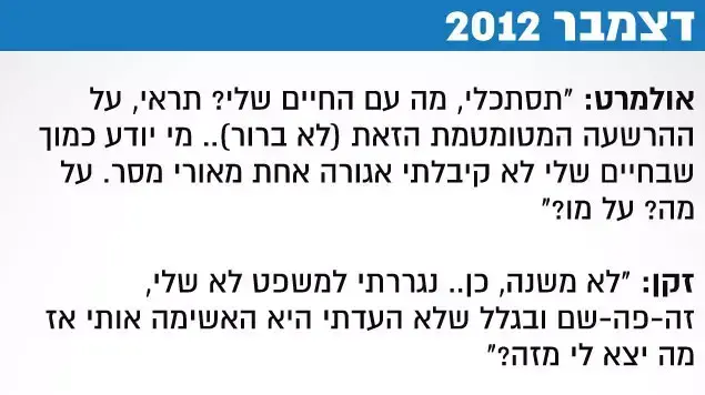 אהוד אולמרט, שולה זקן, דצמבר 2012 אהוד אולמרט, שולה זקן, דצמבר 2012