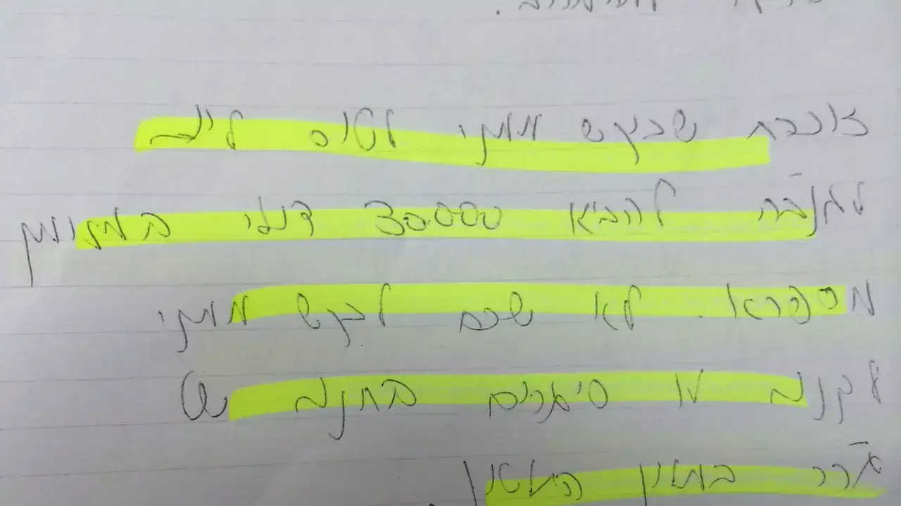 הפתק ששולה זקן כתבה במהלך משפט טלנסקי הפתק ששולה זקן כתבה במהלך משפט טלנסקי