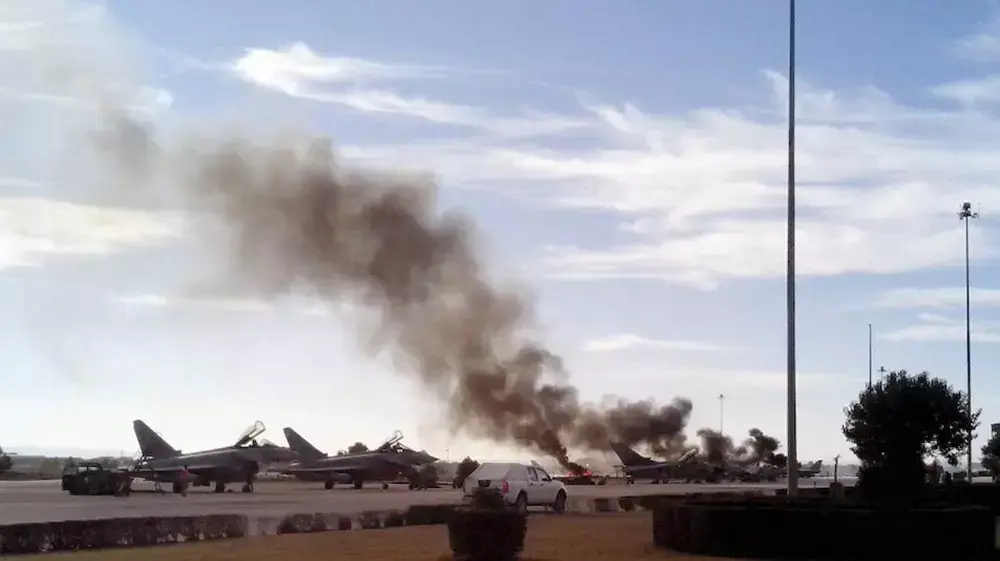 שריפה שפרצה לאחר התרסקות מטוס F-16 במהלך אימון של נאט"ו בספרד, 26 בינואר 2015