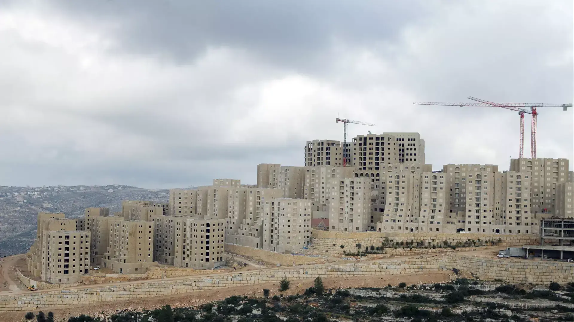 בנייה ברוואבי העיר המתוכננת הראשונה שאי-פעם נבנתה ברשות הפלסטינית, שומרון. פברואר 2015