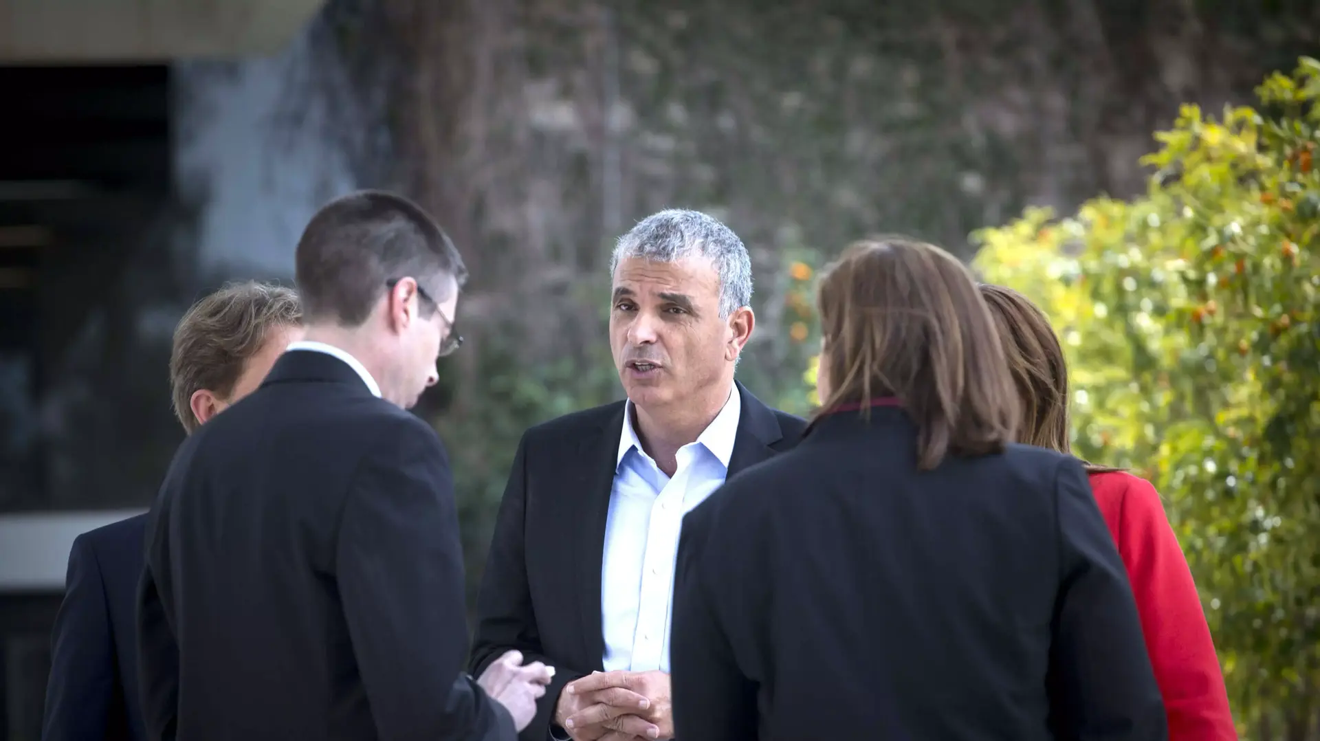 יו"ר כולנו משה כחלון עם חברי הסיעה  רועי פולקמן ומירב בן ארי בבית הנשיא, מרץ 2015