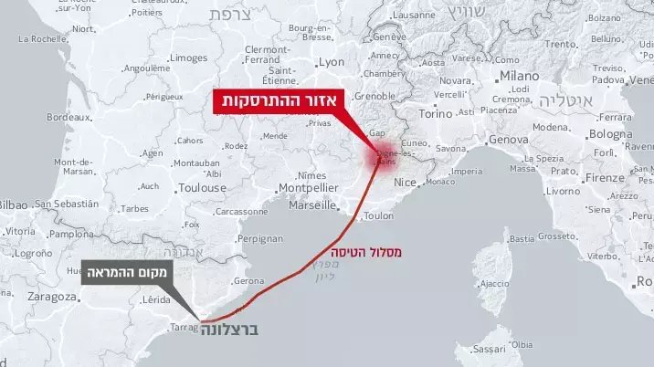 מפת התרסקות מטוס בצרפת