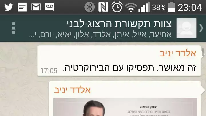 התכתבות במהלך הקמפיין של המחנה הציוני. מרץ 2015 התכתבות במהלך הקמפיין של המחנה הציוני. מרץ 2015