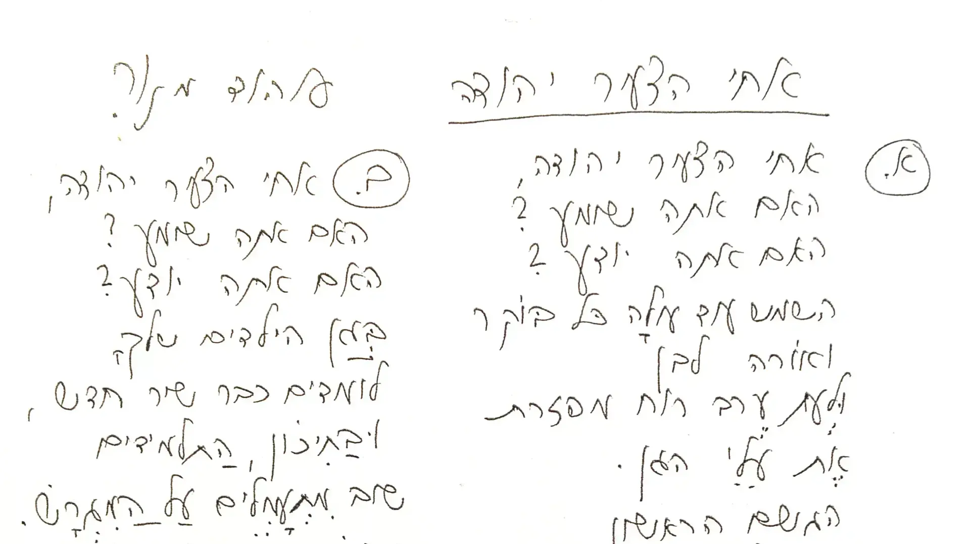 השיר "אחי הצעיר יהודה" בכתב ידו של יוצרו אהוד מנור השיר "אחי הצעיר יהודה" בכתב ידו של יוצרו אהוד מנור