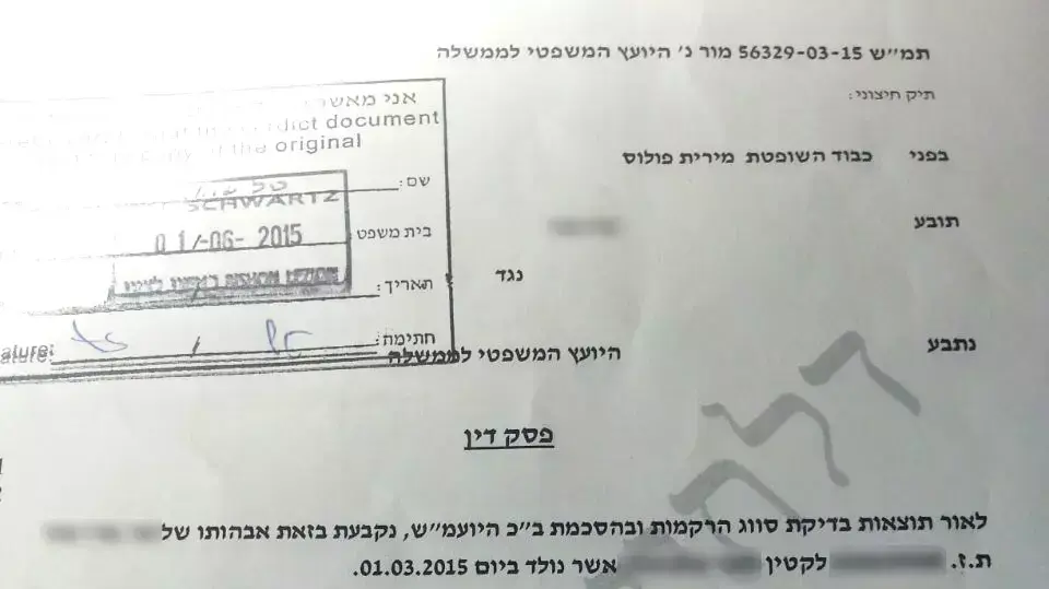 צו בית המשפט המאשר את בדיקת האבהות של אביו של ל'
