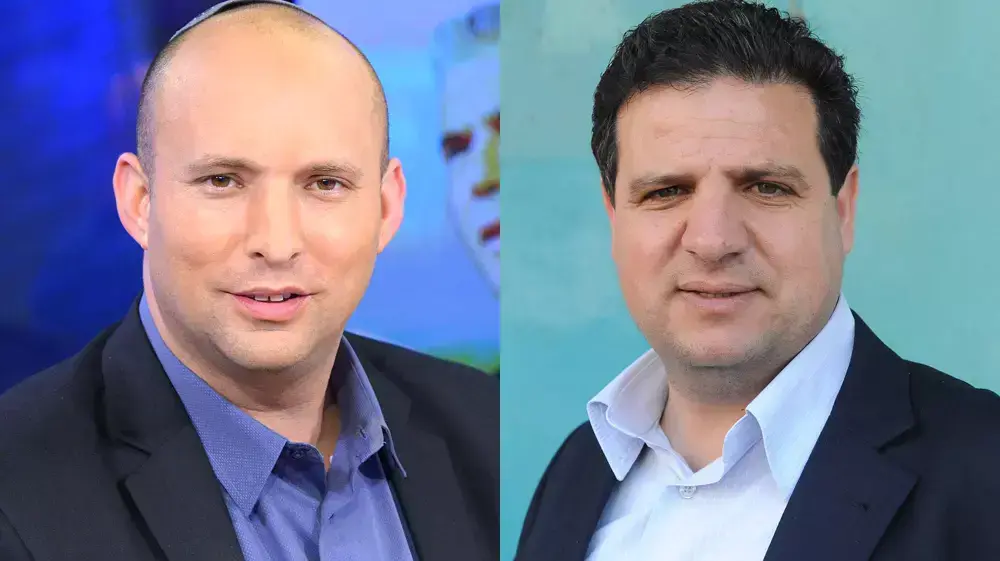 יו"ר הרשימה המשותפת איימן עודה ושר החינוך נפתלי בנט 