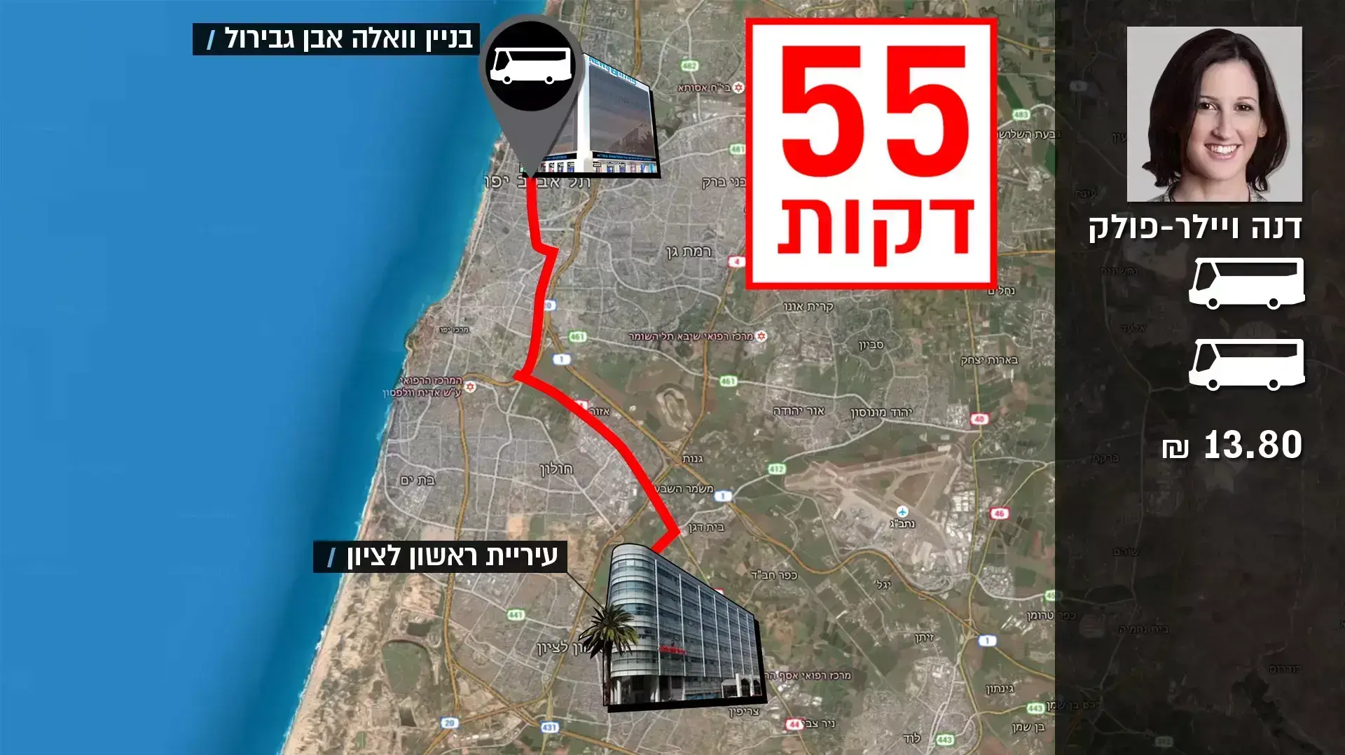 תזמון: מבניין העירייה בראשון לציון לבית וואלה בתל אביב תזמון: מבניין העירייה בראשון לציון לבית וואלה בתל אביב
