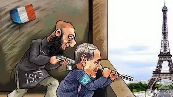 קריקטורות המאשימות את ישראל בפיגועים בפריז בפייסבוק של פתח
