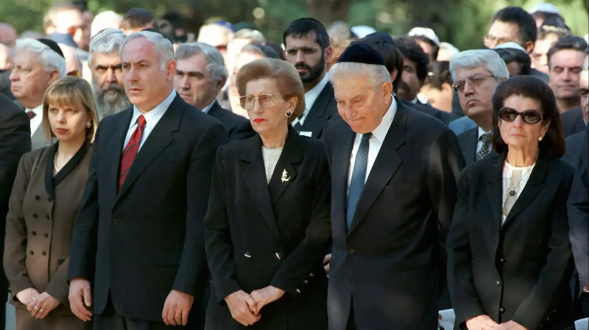 בנימין נתניהו בטקס האזכרה ליצחק רבין, אוקטובר 1996 בנימין נתניהו בטקס האזכרה ליצחק רבין, אוקטובר 1996
