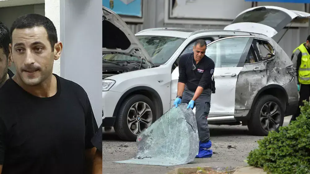 תמונתו של בן כהן על רקע זירת הפיצוץ היום בתל אביב