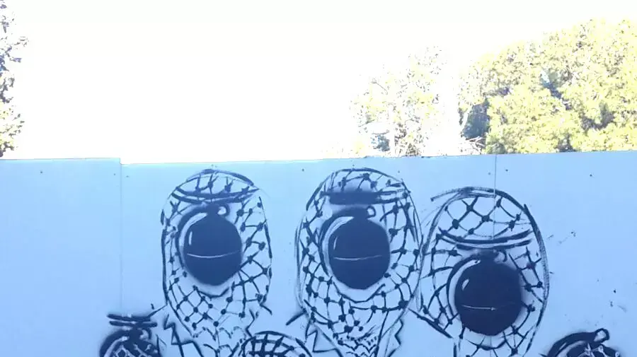 גרפיטי שצוייר על קירות בית המשפט על ידי אמנית מבצלאל גרפיטי שצוייר על קירות בית המשפט על ידי אמנית מבצלאל
