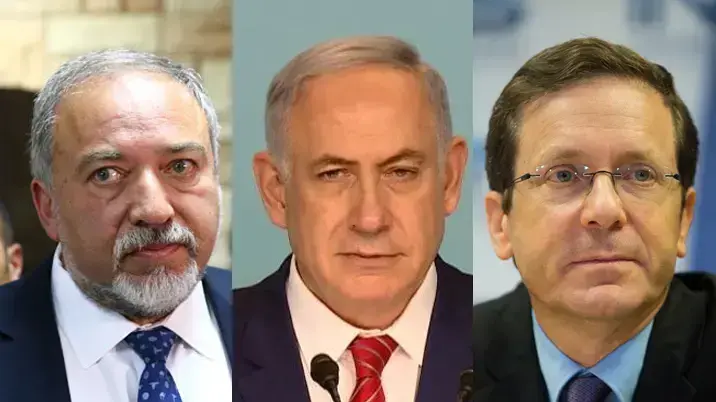 ח"כ אביגדור ליברמן, רה"מ בנימין נתניהו ויו"ר האופוזיציה יצחק הרצוג ח"כ אביגדור ליברמן, רה"מ בנימין נתניהו ויו"ר האופוזיציה יצחק הרצוג