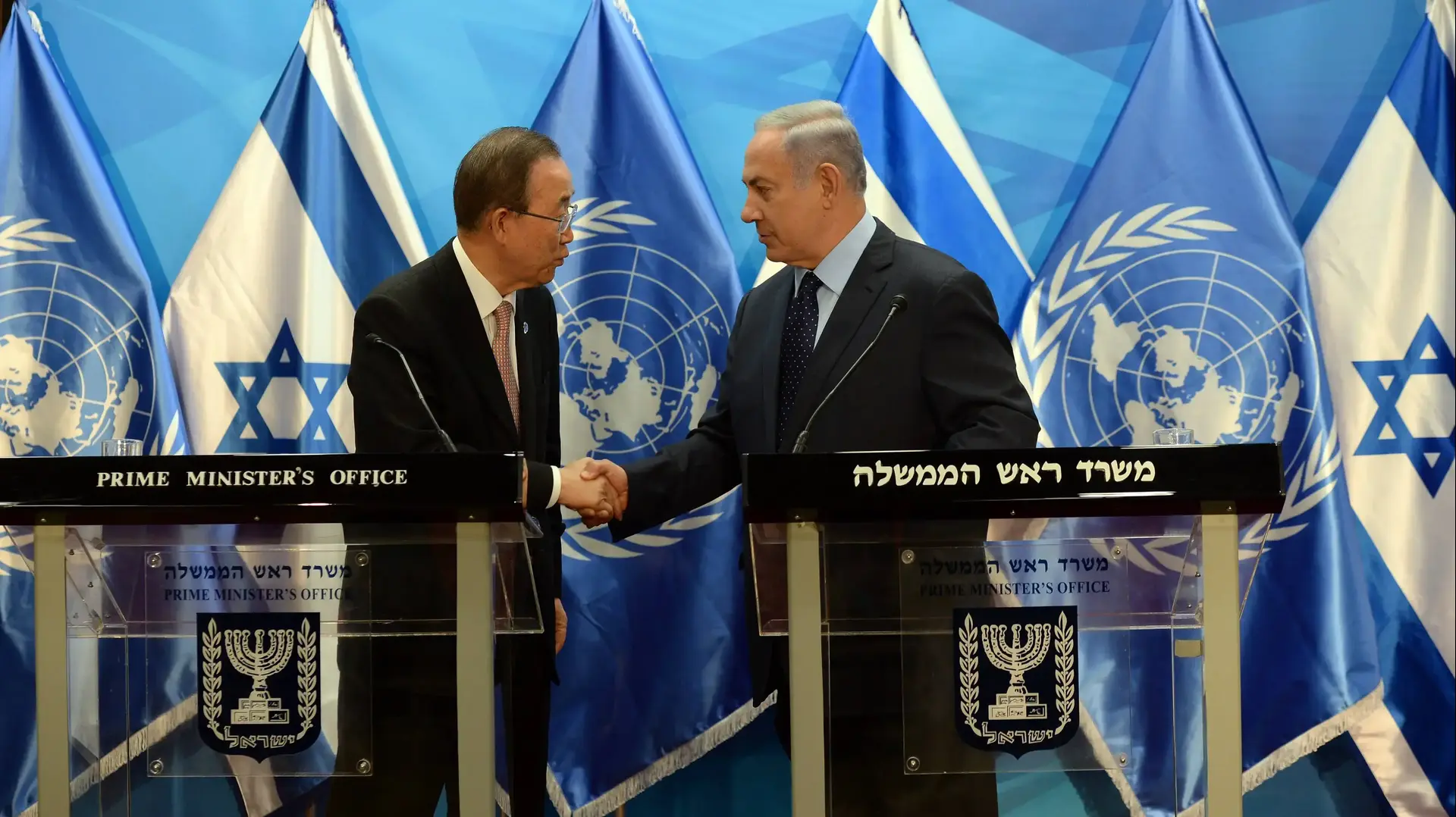 ראש הממשלה בנימין נתניהו בפגישה עם מזכ''ל האו''ם באן קי מון, לשכת רה"מ. יוני 2016