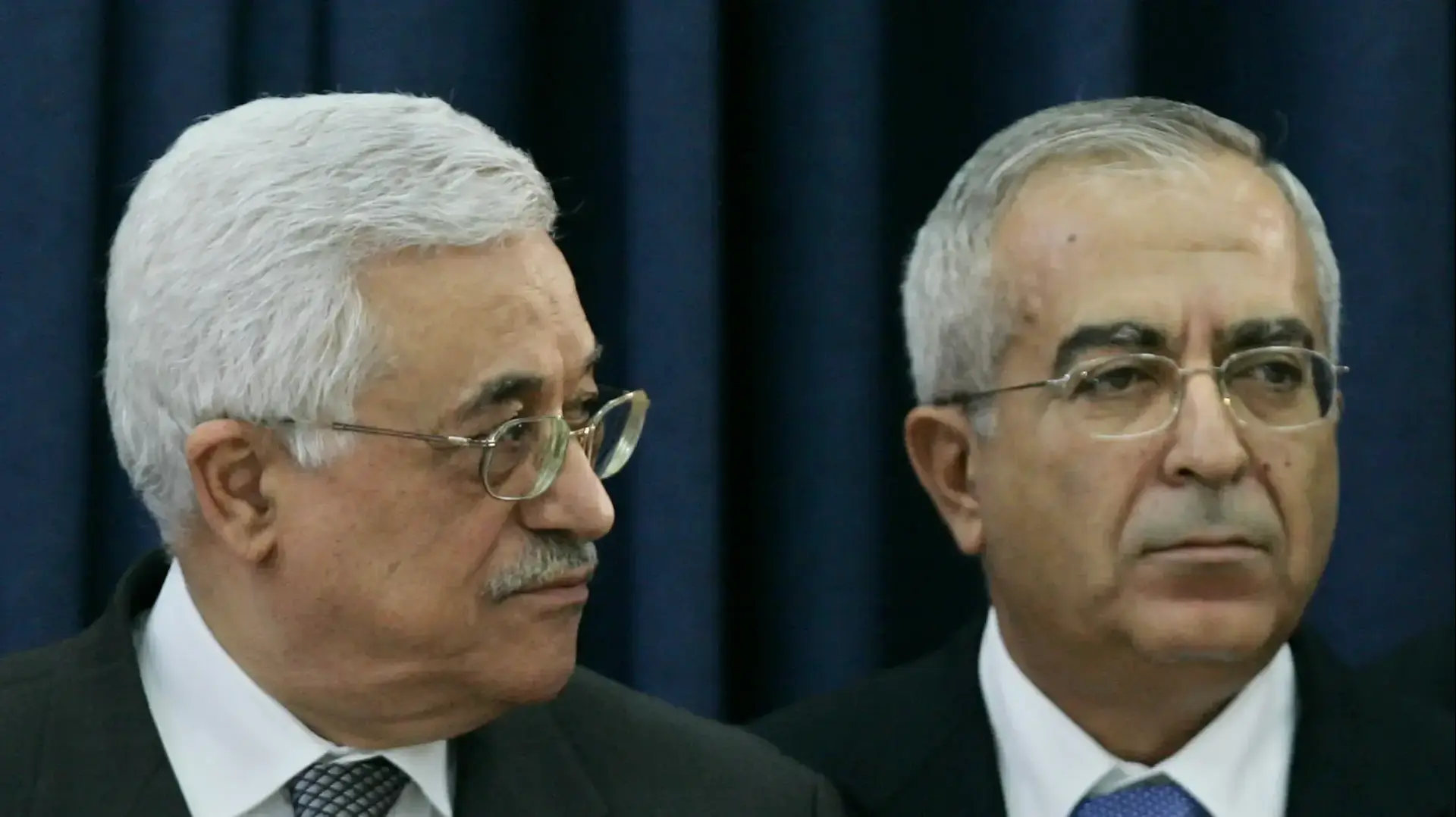 יו"ר הרשות הפלסטינית אבו מאזן וראש הממשלה הפלסטיני לשעבר סלאם פיאד