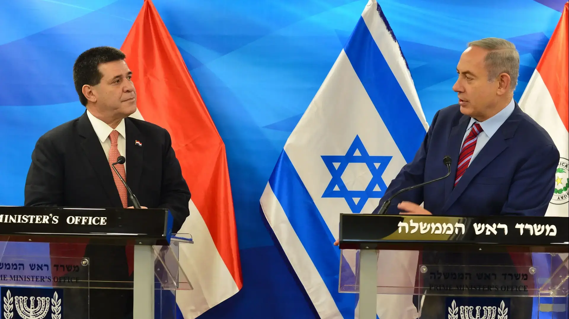 ראש הממשלה בנימין נתניהו ונשיא פרגוואי הורסיו קרטס. 19 ביולי 2016