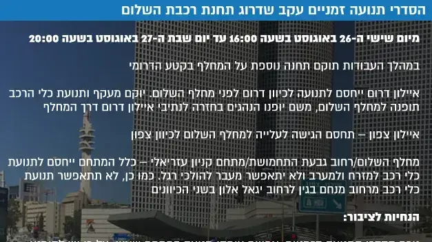 הסדרי תנועה זמניים עקב שדרוג תחנת רכבת השלום הסדרי תנועה זמניים עקב שדרוג תחנת רכבת השלום
