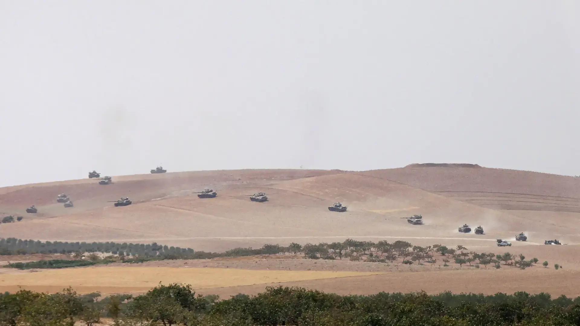 טנקים של צבא טורקיה בסמוך לגבול סוריה-טורקיה. אוגוסט 2016