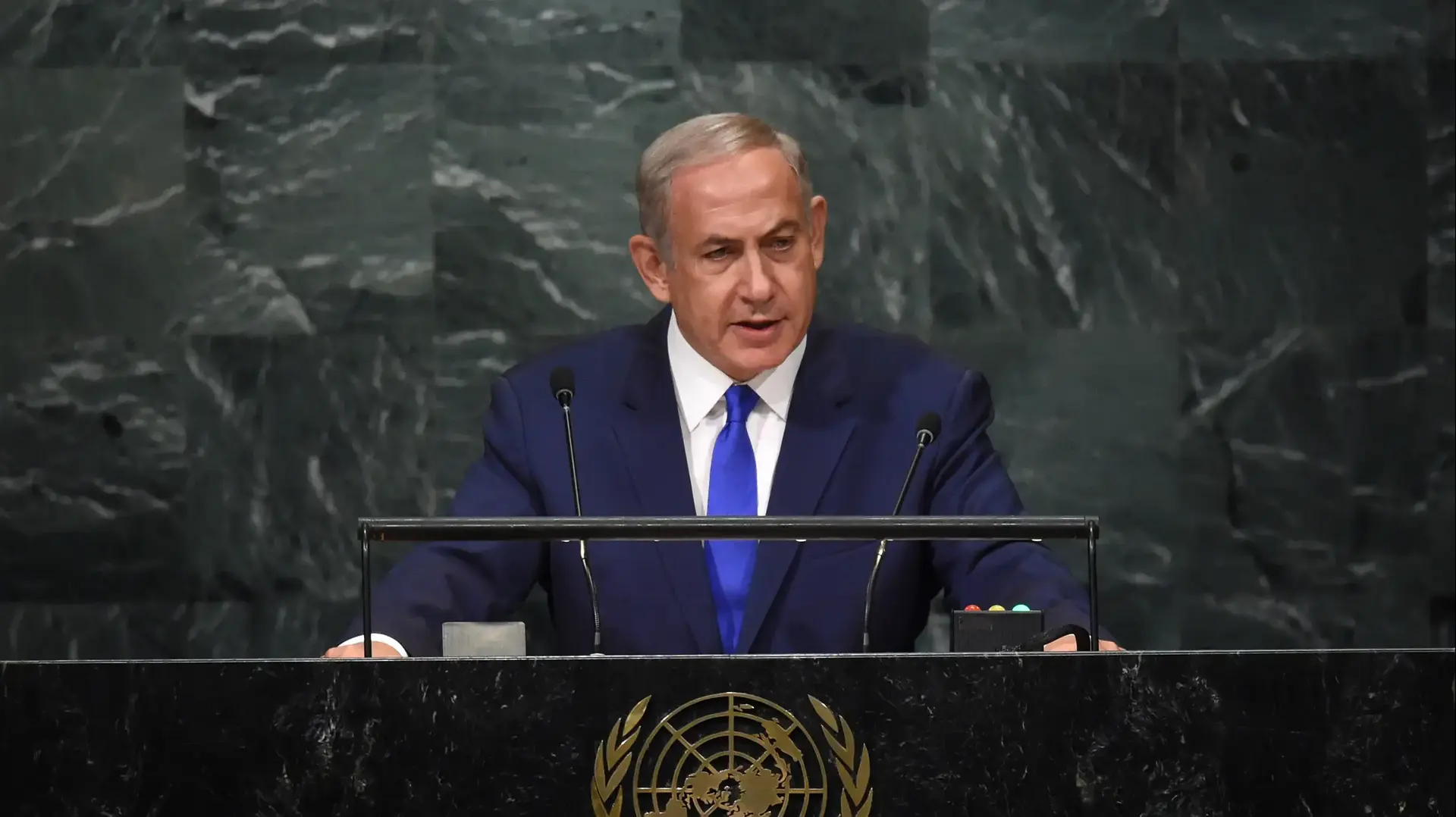 ראש הממשלה בנימין נתניהו נואם בעצרת האו"ם, ניו יורק. 22 בספטמבר 2016