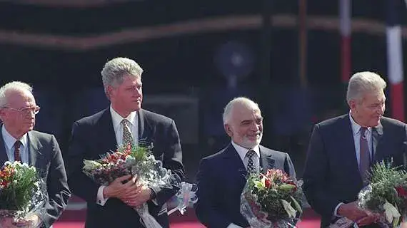 רבין חוסיין קלינטון - טקס  הסכם השלום בערבה 1994