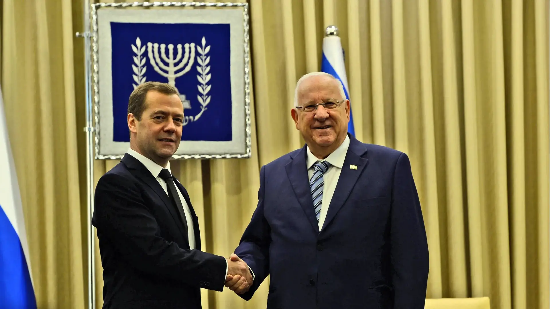 נשיא המדינה ראובן ריבלין וראש ממשלת רוסיה דמיטרי מדבדב בפגישת עבודה מדיניצ, ירושלים 10 בנובמבר 2016