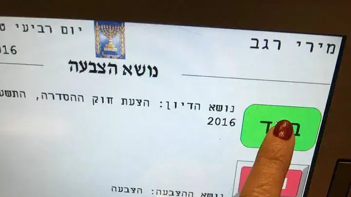 השרה מירי רגב מצביע בכנסת בנוגע לחוק ההסדרה, 16 בנובמבר 2016 השרה מירי רגב מצביע בכנסת בנוגע לחוק ההסדרה, 16 בנובמבר 2016