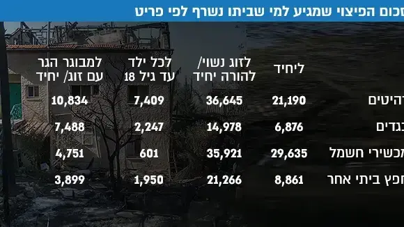 סכום הפיצוי שמגיע למי שביתו נשרף לפי פריט סכום הפיצוי שמגיע למי שביתו נשרף לפי פריט