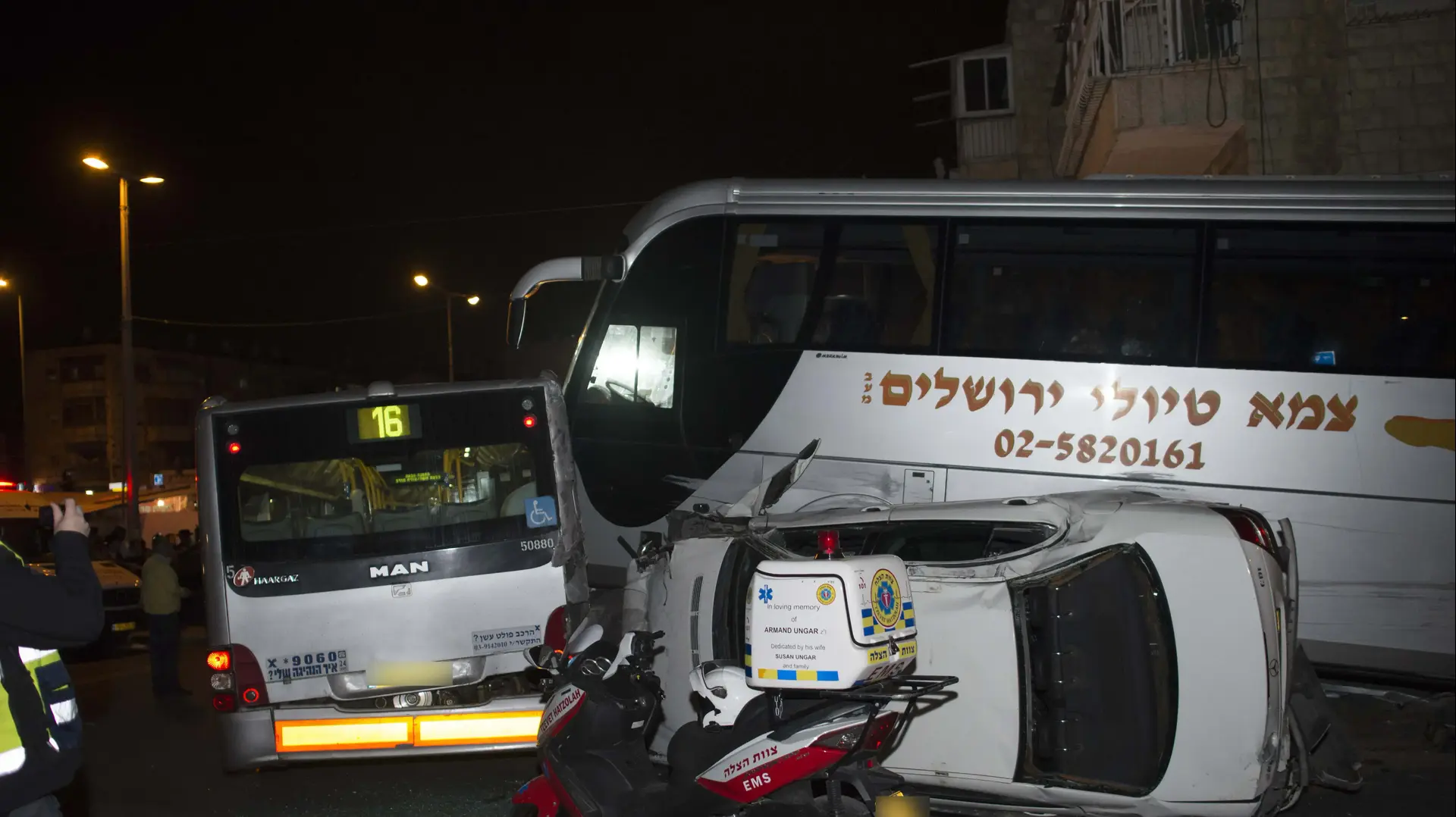 זירת תאונת הדרכים בצומת בר אילן בירושלים, 8 בדצמבר 2016 זירת תאונת הדרכים בצומת בר אילן בירושלים, 8 בדצמבר 2016